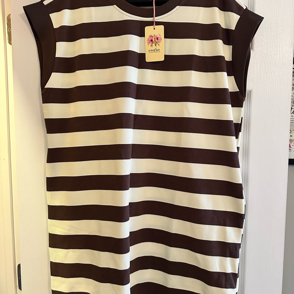 Entro Chocolate and Cream Striped Dress